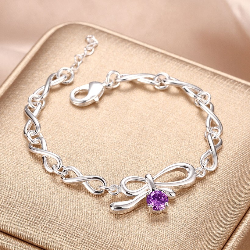 Wholesale Romantic Silver Bowknot CZ Bracelet TGSPB031 1