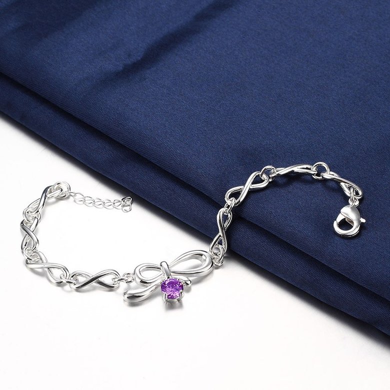 Wholesale Romantic Silver Bowknot CZ Bracelet TGSPB031 3