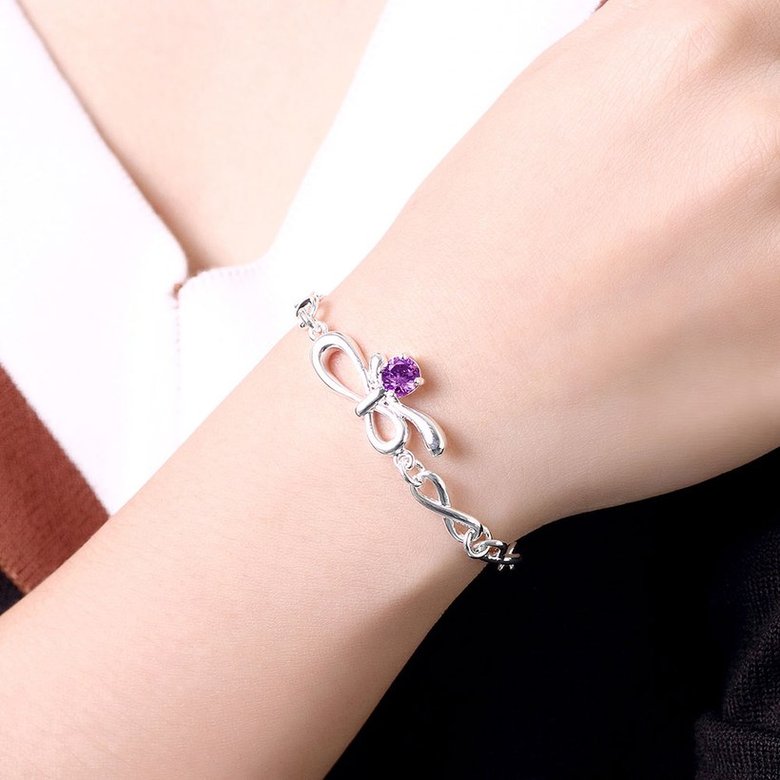 Wholesale Romantic Silver Bowknot CZ Bracelet TGSPB031 4