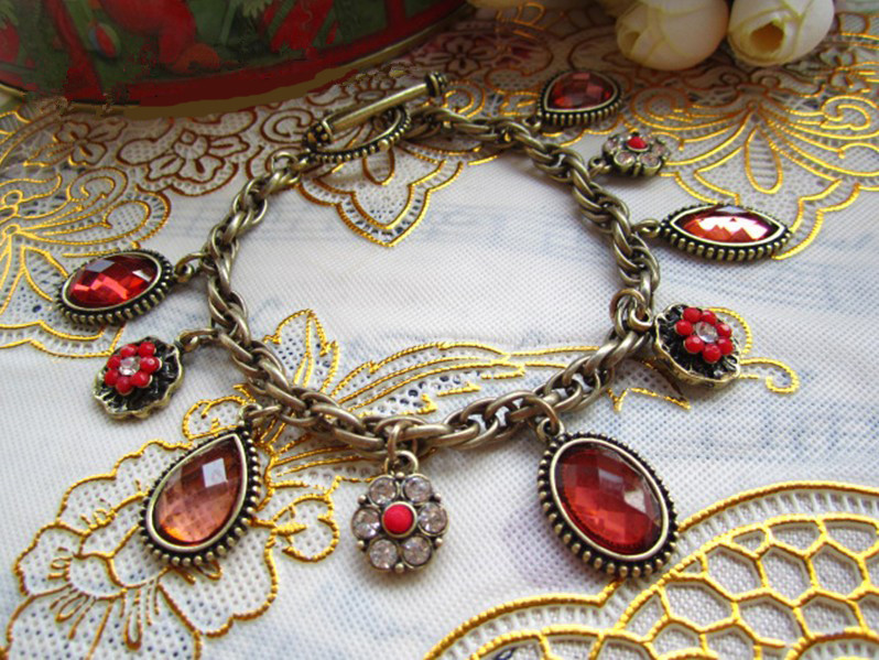 Wholesale Women Cuff Bracelets Imitation ruby Bohemian Bangles Vintage Red Color Ethnic Costume Jewelry VGB001 0