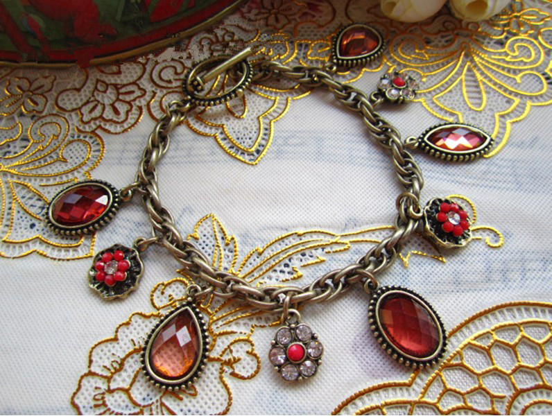 Wholesale Women Cuff Bracelets Imitation ruby Bohemian Bangles Vintage Red Color Ethnic Costume Jewelry VGB001 1