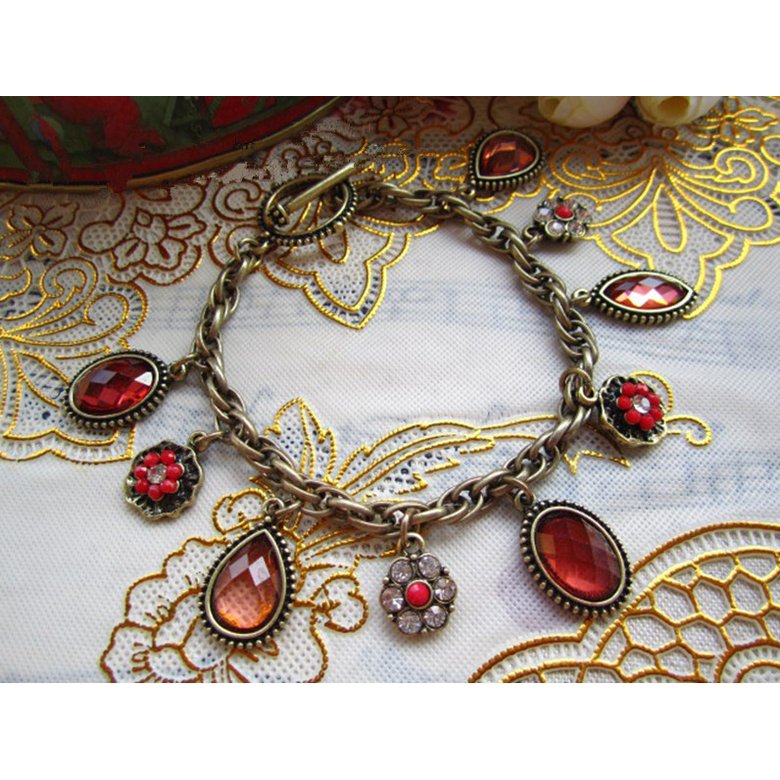 Wholesale Women Cuff Bracelets Imitation ruby Bohemian Bangles Vintage Red Color Ethnic Costume Jewelry VGB001 1