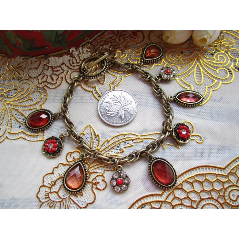 Wholesale Women Cuff Bracelets Imitation ruby Bohemian Bangles Vintage Red Color Ethnic Costume Jewelry VGB001 2