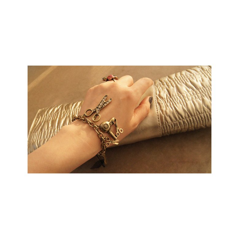 Wholesale Women Gift Fashion Bowknot Comb Charm Bracelet Gold Plate Scissor Pendant Bracelets & Anklet Bohemian Jewelry VGB002 4