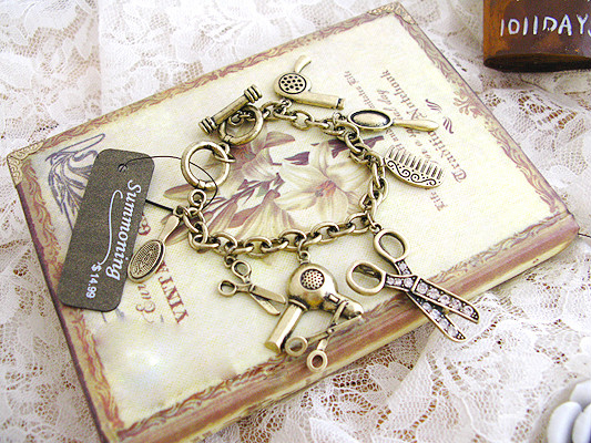 Wholesale Women Gift Fashion Bowknot Comb Charm Bracelet Gold Plate Scissor Pendant Bracelets & Anklet Bohemian Jewelry VGB002 6