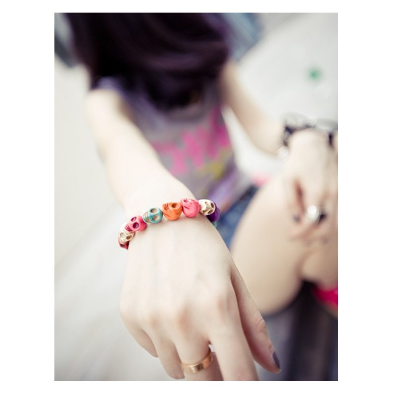 Wholesale Colorful Skull Stone Beads  Snap Buttons Bracelet Kids Girls Boys Halloween Jewelry VGB003 4