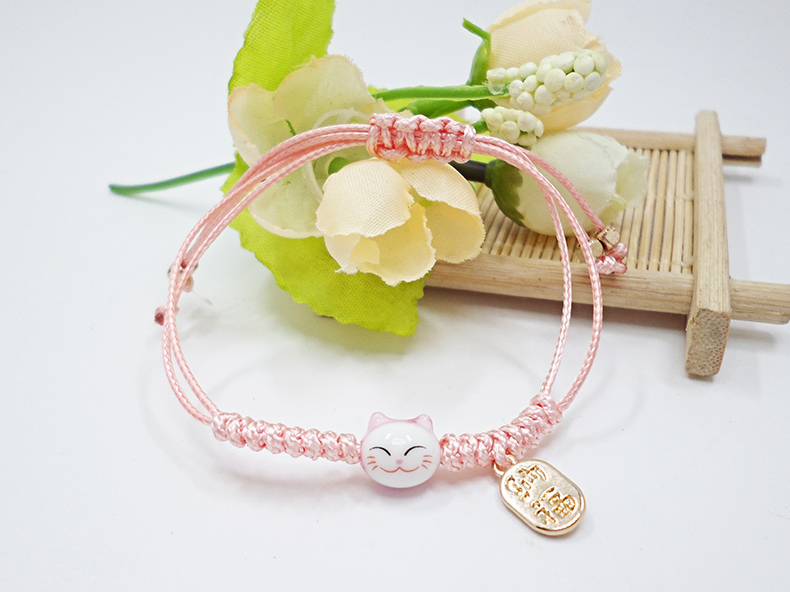 Wholesale New Arrive Handmade Cute Ceramic Lucky Cat Charm Beaded Bracelet Fortune Wish Women Bracelet VGB007 4