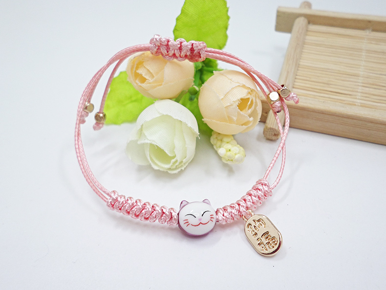 Wholesale New Arrive Handmade Cute Ceramic Lucky Cat Charm Beaded Bracelet Fortune Wish Women Bracelet VGB007 6