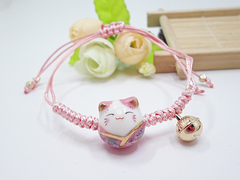 Wholesale New Arrive Handmade Cute Ceramic Lucky Cat Charm Beaded Bracelet Fortune Wish Women Bracelet VGB008 2