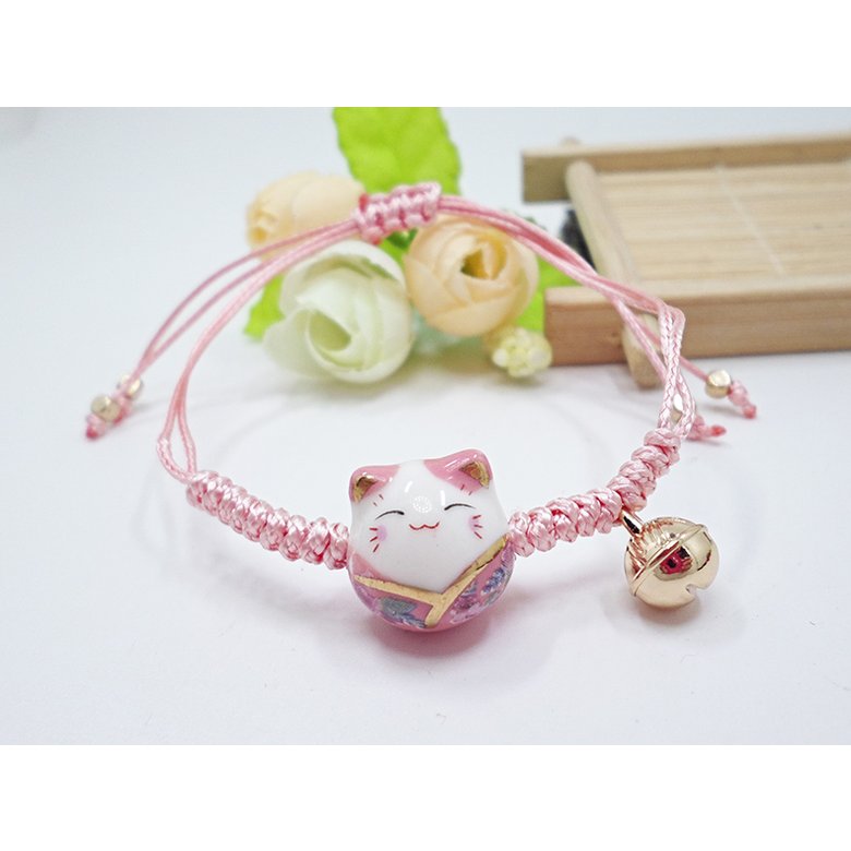 Wholesale New Arrive Handmade Cute Ceramic Lucky Cat Charm Beaded Bracelet Fortune Wish Women Bracelet VGB008 2