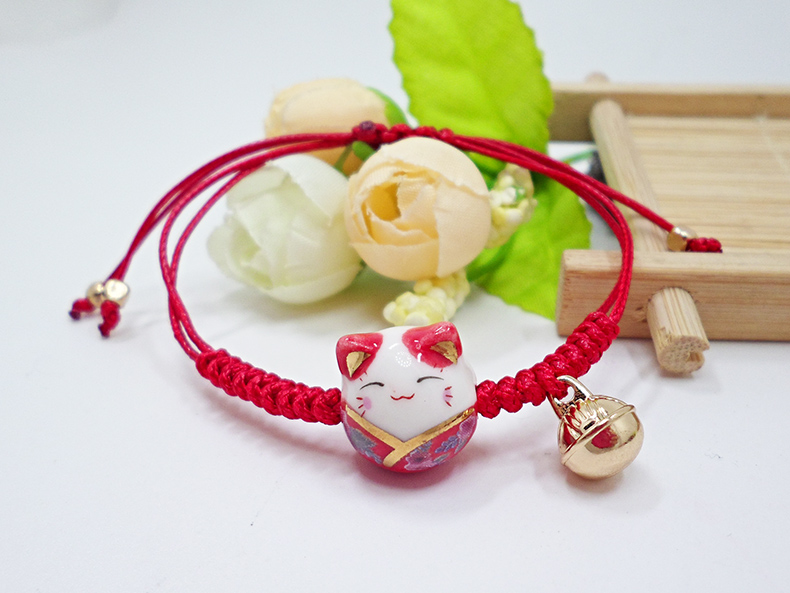 Wholesale New Arrive Handmade Cute Ceramic Lucky Cat Charm Beaded Bracelet Fortune Wish Women Bracelet VGB008 3