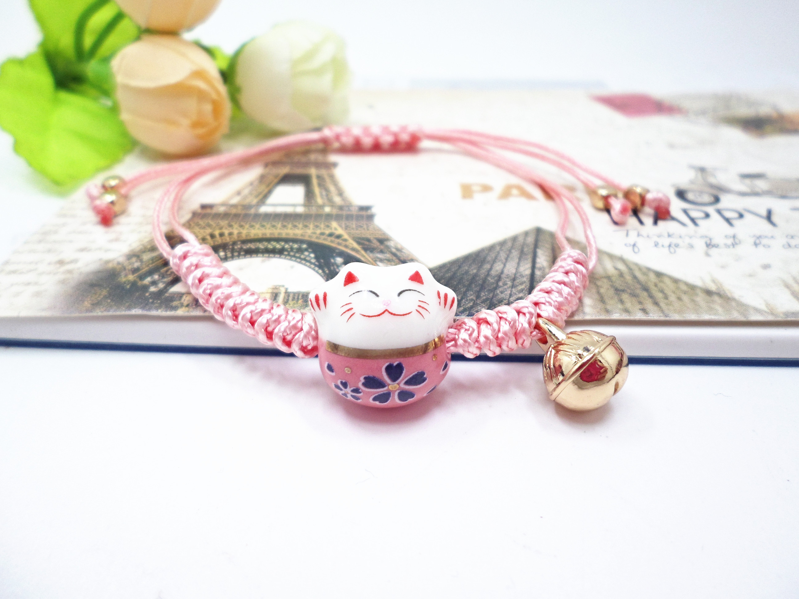 Wholesale New Arrive Handmade Cute Ceramic Lucky Cat Charm Beaded Bracelet Fortune Wish Women Bracelet VGB009 0