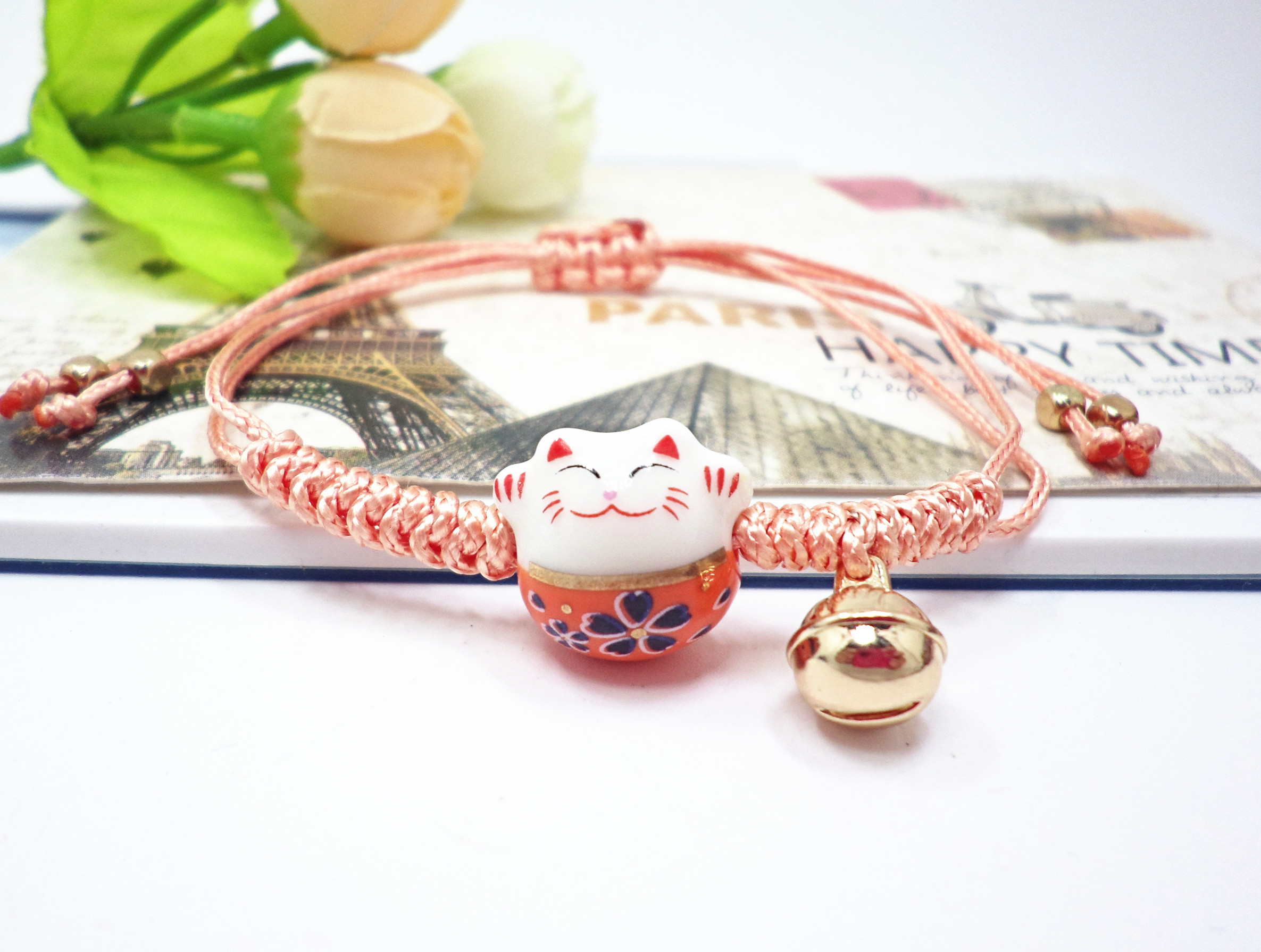 Wholesale New Arrive Handmade Cute Ceramic Lucky Cat Charm Beaded Bracelet Fortune Wish Women Bracelet VGB009 8