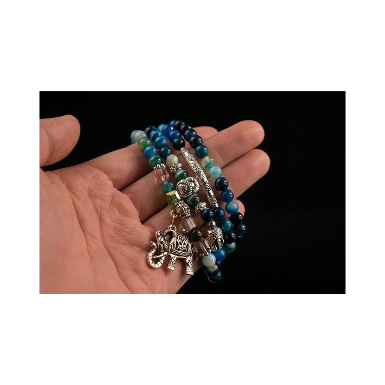 Wholesale Natural blue Agate Crystal Cat's Eye Garnet Fashion Korean-style Multilayer Beaded Bracelet Women's Baby Elephant Lucky Bracele VGB011 4