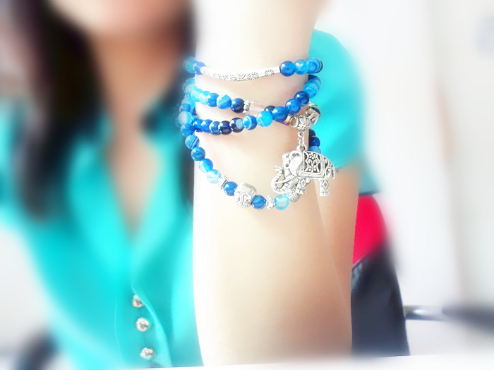 Wholesale Natural blue Agate Crystal Cat's Eye Garnet Fashion Korean-style Multilayer Beaded Bracelet Women's Baby Elephant Lucky Bracele VGB011 5