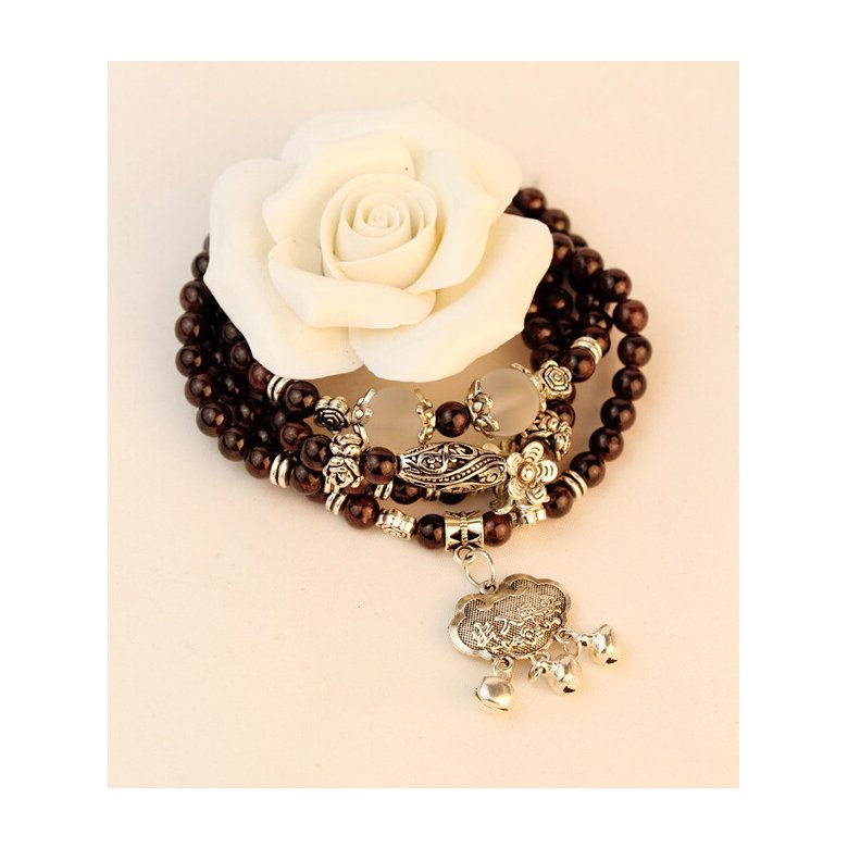 Wholesale Natural Garnet Bracelet Women's Three-Laps Beads Bracelet With Flower longevity lock Charms Multi Layers Crystal Jewelry VGB014 2