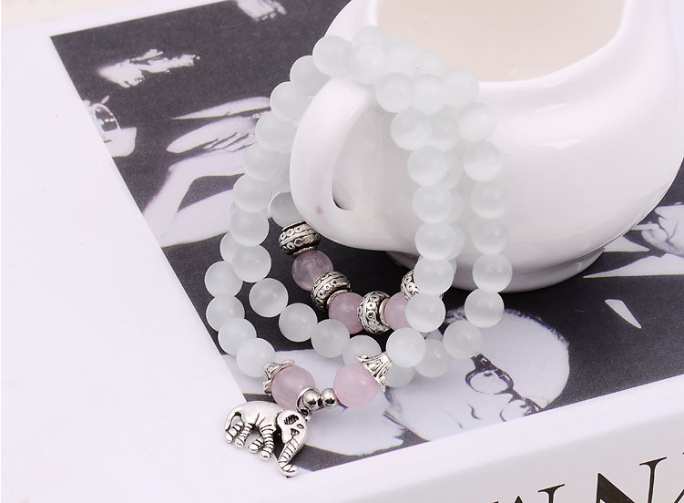 Wholesale Natural Crystal white Exquisite Elephant Pendant Multi Thai Amulets Natural Stone Ball Beaded Bracelet for Women VGB015 2