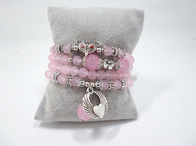 Wholesale jewelry pink crystal beads Buddhist Prayer Beads Necklace Prayer butterfly Bracelet for Women Meditation Jewelry VGB019 0