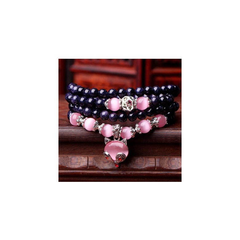 Wholesale Natural Blue sandstone Crystal Stone Stone Bracelet Pink Fox Clover Charm Buddha Prayer Beads Mala Multi-layer Wrap Bracelet VGB021 0