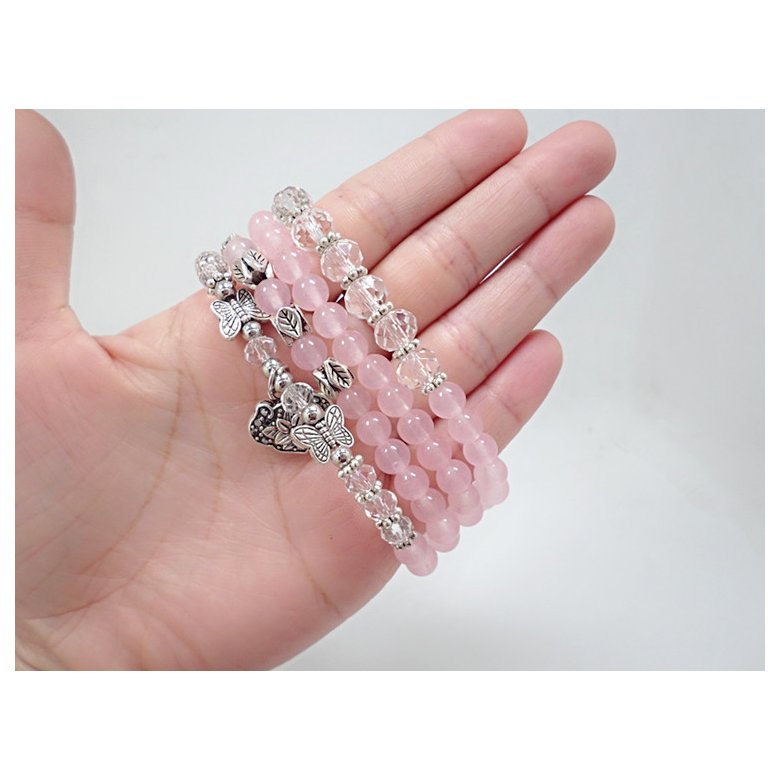 Wholesale Women Bracelets Charms Natural Stone Bracelets Pink Quartz with Butterfly Pendent Bracelets for Women Stone Beads Charms Jewelry VGB022 3