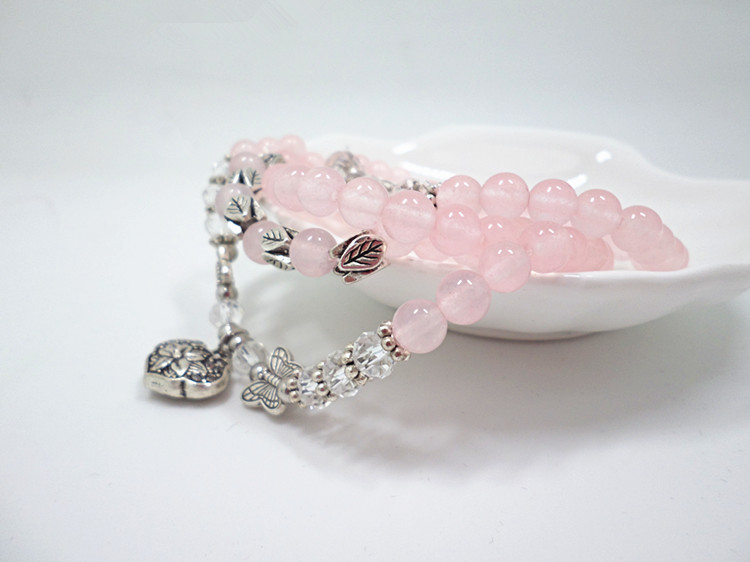 Wholesale Women Bracelets Charms Natural Stone Bracelets Pink Quartz with Butterfly Pendent Bracelets for Women Stone Beads Charms Jewelry VGB022 4