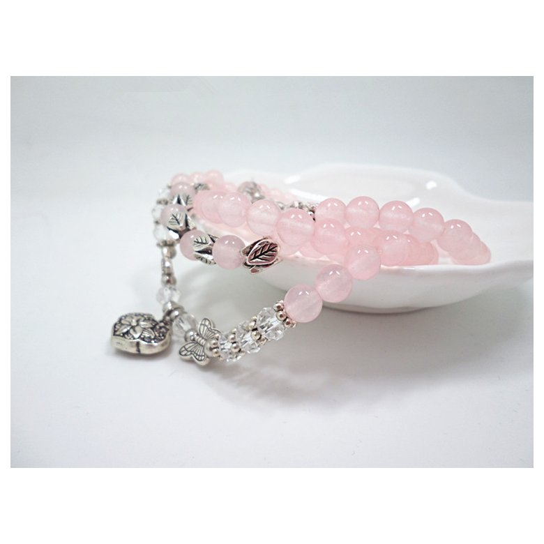 Wholesale Women Bracelets Charms Natural Stone Bracelets Pink Quartz with Butterfly Pendent Bracelets for Women Stone Beads Charms Jewelry VGB022 4