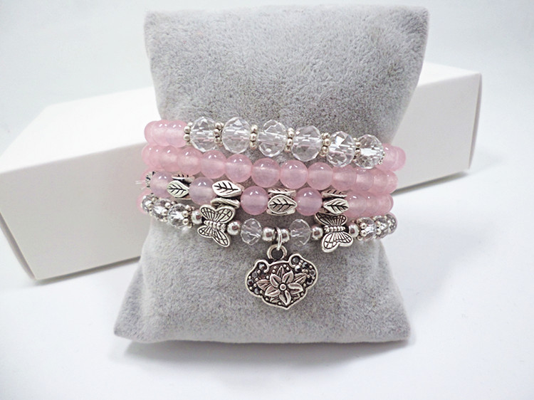 Wholesale Women Bracelets Charms Natural Stone Bracelets Pink Quartz with Butterfly Pendent Bracelets for Women Stone Beads Charms Jewelry VGB022 5