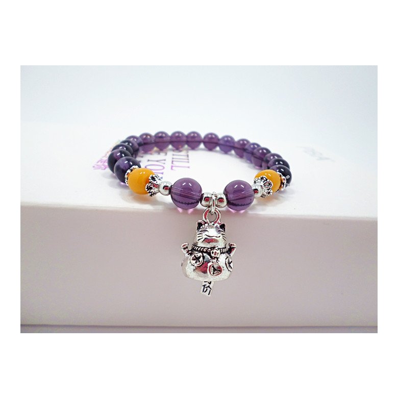 Wholesale 2020 Lucky Cat Stone Beads Bracelet Bangles Simple Sweet Amethyst Bracelets for Women Girls Birthday Gift Charm Jewelry VGB043 3