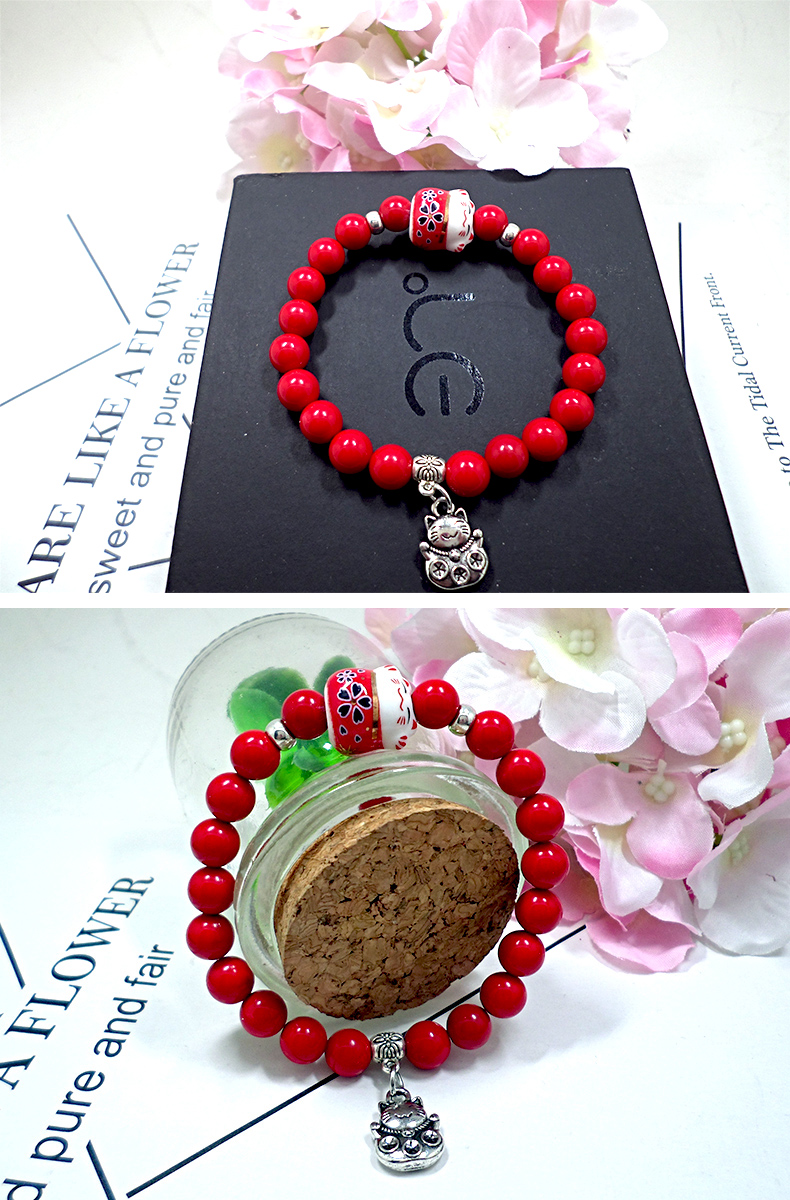 Wholesale 2020 Lucky Cat Stone Beads Bracelet Bangles Simple Sweet Ceramic Bracelets for Women Girls Birthday Gift Female Charm Jewelry VGB046 3