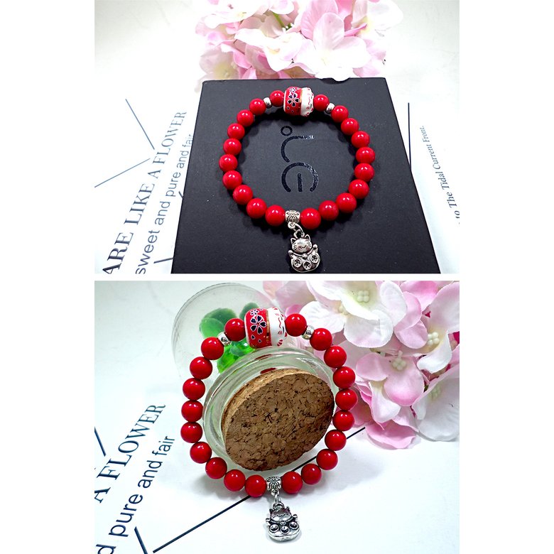 Wholesale 2020 Lucky Cat Stone Beads Bracelet Bangles Simple Sweet Ceramic Bracelets for Women Girls Birthday Gift Female Charm Jewelry VGB046 3