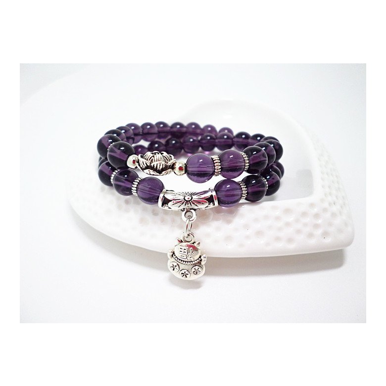 Wholesale Natural amethyst Bead Bracelet For Women Animal Lucky cats Charm Bracelets Crystal Quartzs VGB050 0