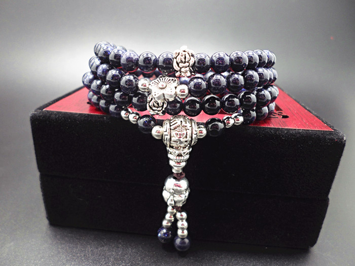 Wholesale Planet Blue sand Beaded bracelets Buddhist Buddha Meditation Prayer Beads Mala Bracelet VGB052 2