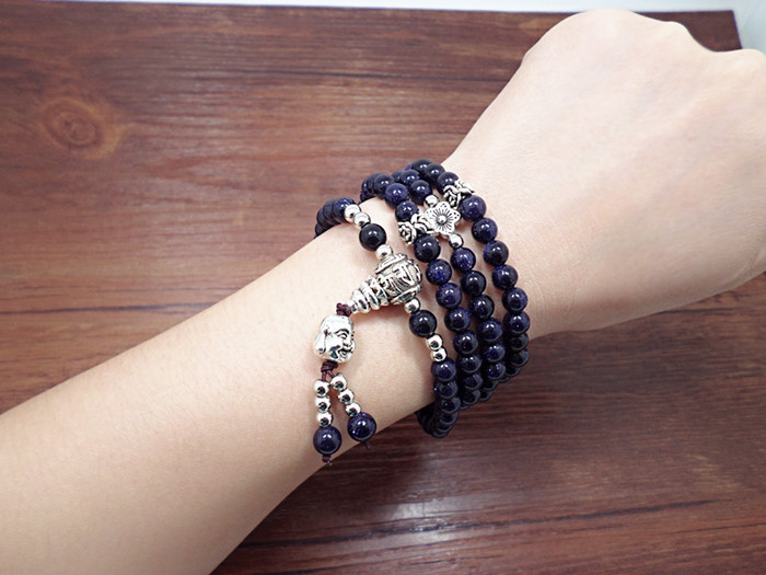 Wholesale Planet Blue sand Beaded bracelets Buddhist Buddha Meditation Prayer Beads Mala Bracelet VGB052 5