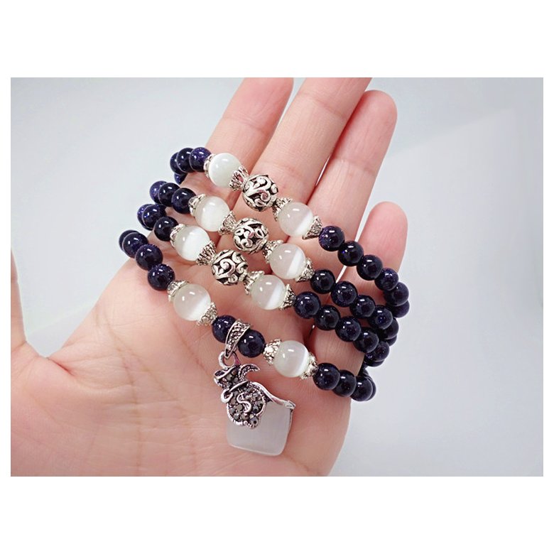 Wholesale Blue gold sand natural stone opal bracelet retro beads charms expandable fashion unisex jewelry VGB055 0