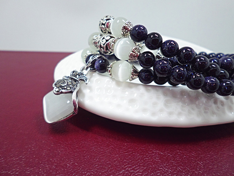 Wholesale Blue gold sand natural stone opal bracelet retro beads charms expandable fashion unisex jewelry VGB055 2