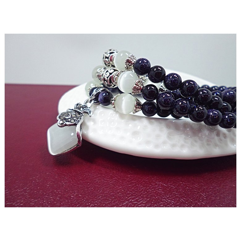 Wholesale Blue gold sand natural stone opal bracelet retro beads charms expandable fashion unisex jewelry VGB055 2