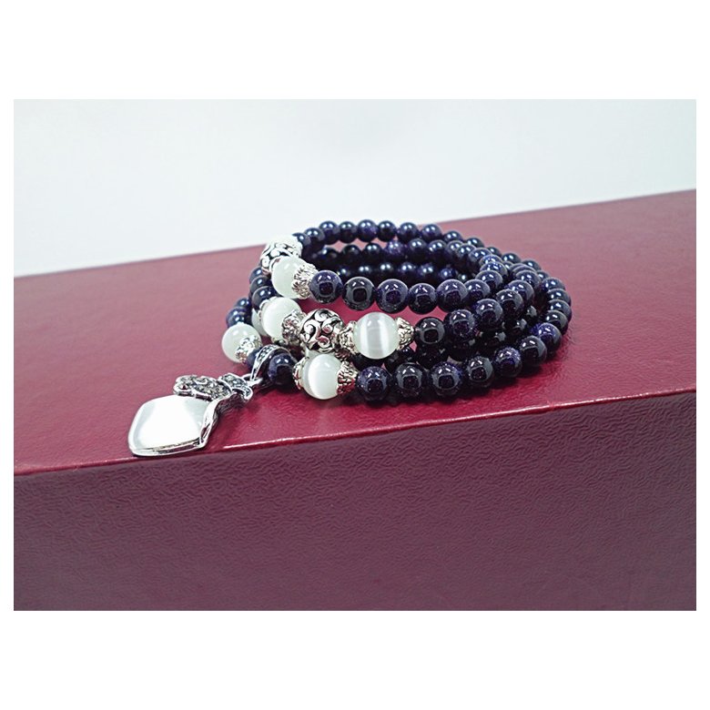 Wholesale Blue gold sand natural stone opal bracelet retro beads charms expandable fashion unisex jewelry VGB055 3