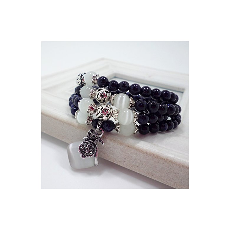 Wholesale Blue gold sand natural stone opal bracelet retro beads charms expandable fashion unisex jewelry VGB055 4