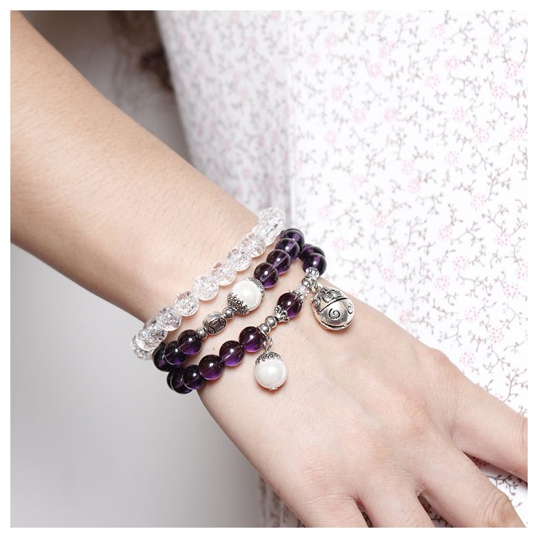 Wholesale Trendy Lucky Cats Natural Amethyst Crystal Ball Beads Elastic Bracelets For Women Fashion Hands Jewelry Lovely Bracelet VGB057 0