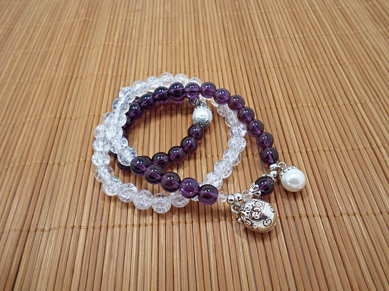 Wholesale Trendy Lucky Cats Natural Amethyst Crystal Ball Beads Elastic Bracelets For Women Fashion Hands Jewelry Lovely Bracelet VGB057 2