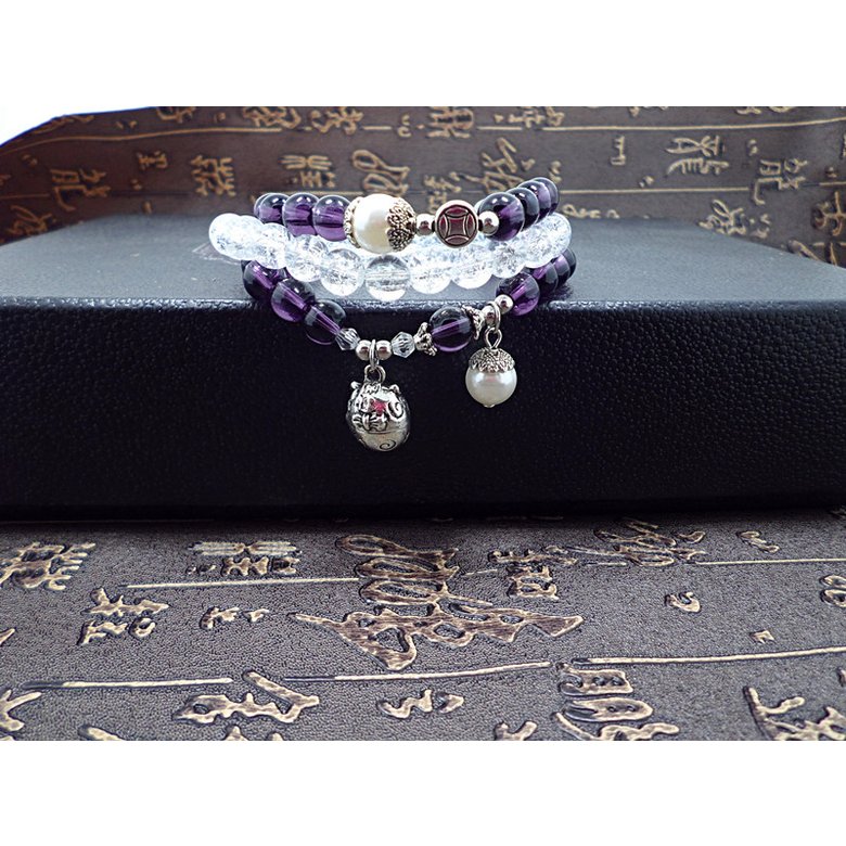 Wholesale Trendy Lucky Cats Natural Amethyst Crystal Ball Beads Elastic Bracelets For Women Fashion Hands Jewelry Lovely Bracelet VGB057 4