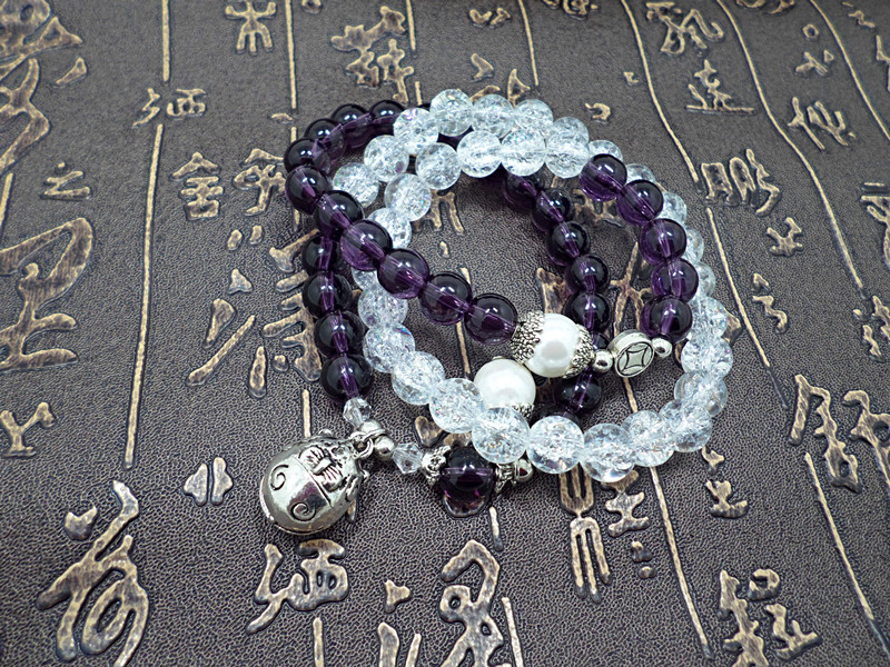 Wholesale Trendy Lucky Cats Natural Amethyst Crystal Ball Beads Elastic Bracelets For Women Fashion Hands Jewelry Lovely Bracelet VGB057 5
