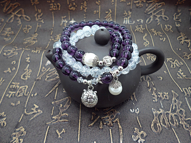 Wholesale Trendy Lucky Cats Natural Amethyst Crystal Ball Beads Elastic Bracelets For Women Fashion Hands Jewelry Lovely Bracelet VGB057 6