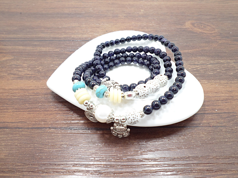 Wholesale Natural blue sandstone bracelet Crystal Ball Beads luck cat Bracelets For Women Fashion Hands Jewelry Lovely Bracelet VGB059 5