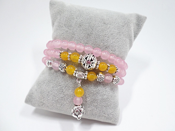 Wholesale New Design Pink and wine red Quartz Yoga Bracelet Women Natural Stone Crystal Lotus Bracelet Necklace Jewelry Drop Shipping VGB067 5