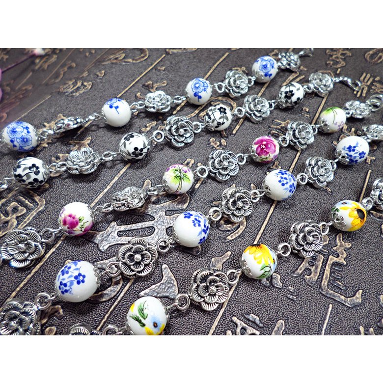 Wholesale Chinese Style Ceramic Bracelet Women Female Handmade Rose Flower Beads Charm Bracelet Hot Selling Ethic Beaded Bangles VGB068 0