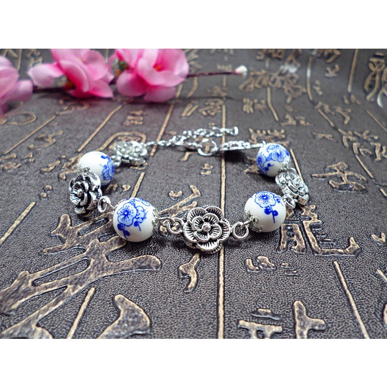 Wholesale Chinese Style Ceramic Bracelet Women Female Handmade Rose Flower Beads Charm Bracelet Hot Selling Ethic Beaded Bangles VGB068 2