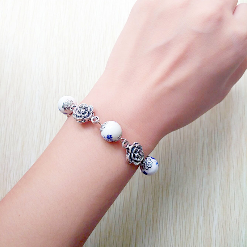 Wholesale Chinese Style Ceramic Bracelet Women Female Handmade Rose Flower Beads Charm Bracelet Hot Selling Ethic Beaded Bangles VGB068 8