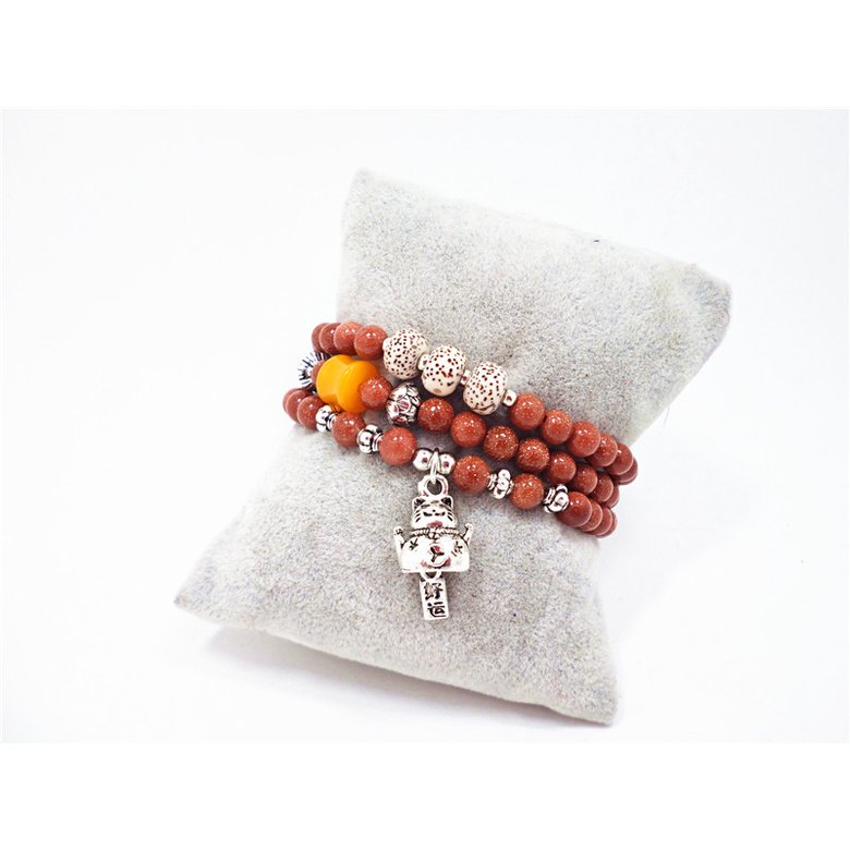 Wholesale Natural Gold SandStone Round beads luck cat bracelets Buddhist Prayer Beads Bracelet For Women Yoga Meditation jewelry VGB078 0