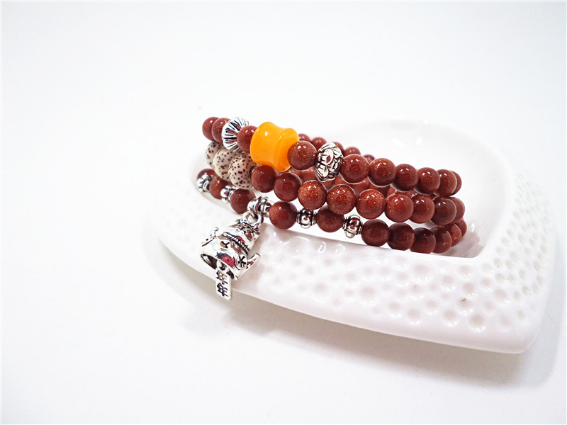 Wholesale Natural Gold SandStone Round beads luck cat bracelets Buddhist Prayer Beads Bracelet For Women Yoga Meditation jewelry VGB078 2